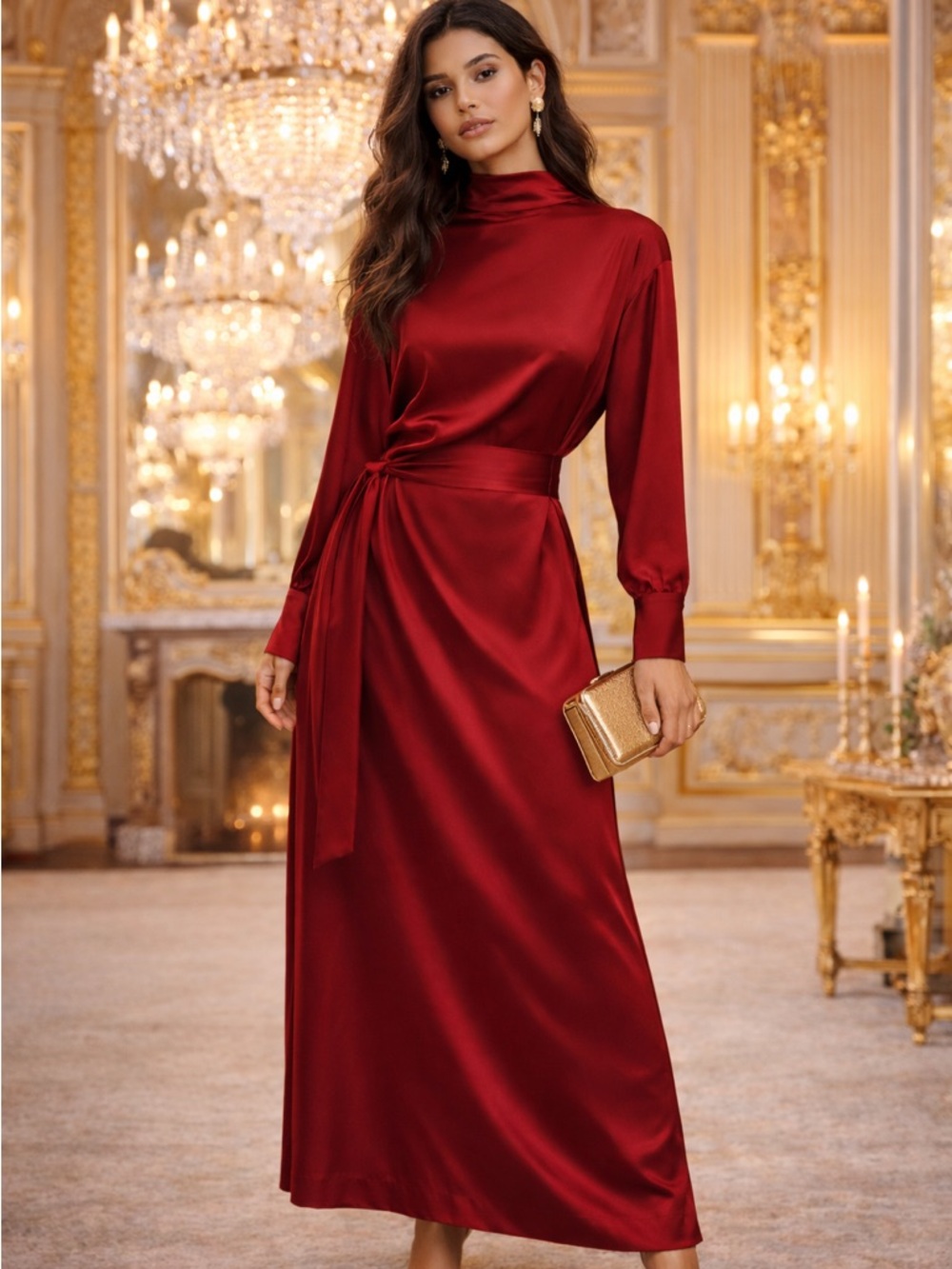 Zara Burgundy Luxe Satin Maxi Dress | Elegant Tie-Waist| NWT | XL